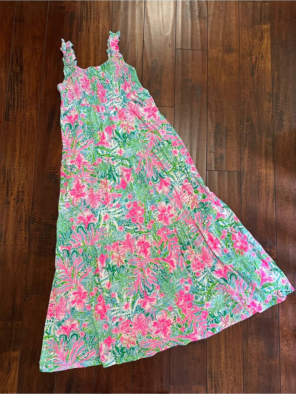 Lilly Pulitzer Girls Maxi Dress in Amalfi Blue Leaf in Wild Sz XL 12/14